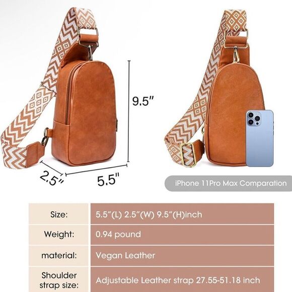 Boho Olive Green Leather Sling Bag Purse With Adjustable Guitar Strap New - Picture 7 of 9